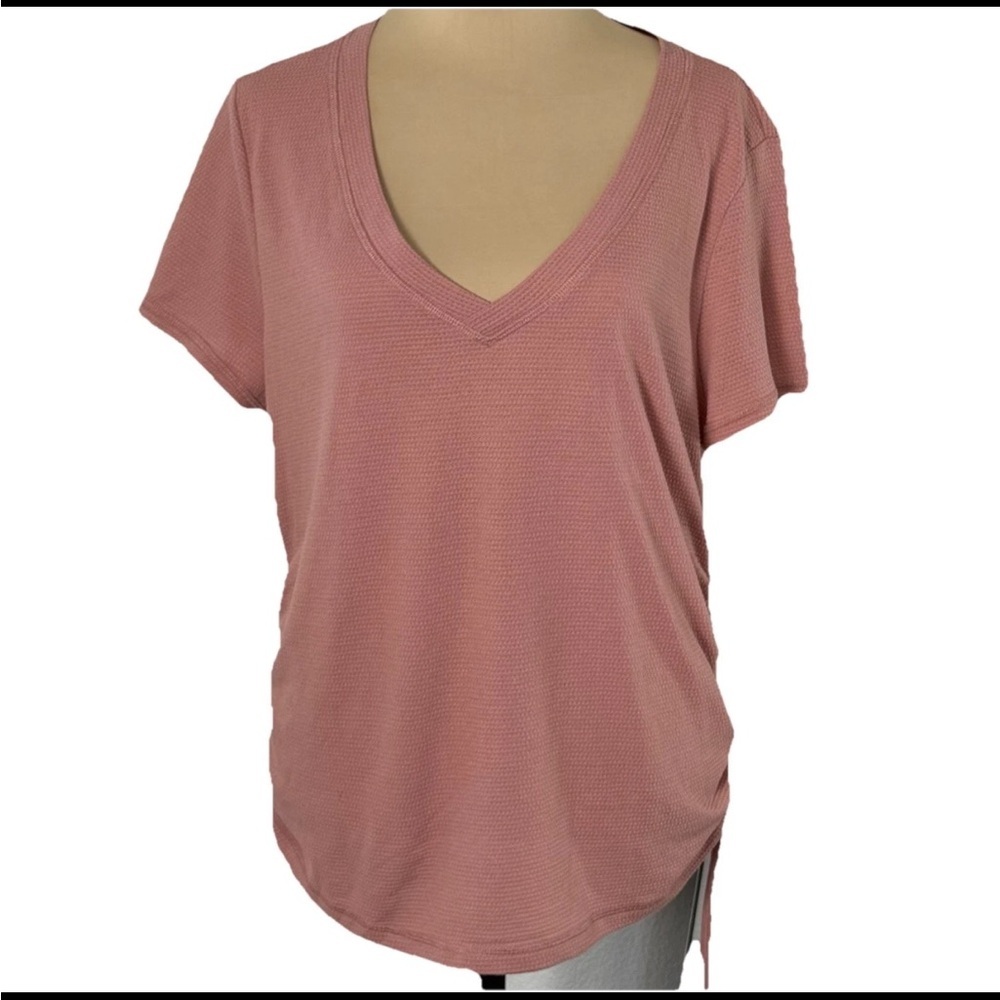 Calvin Klein V-neck Drawstring Ruched Textured Top Women’s Size XL Pink Apricot - Picture 6 of 12